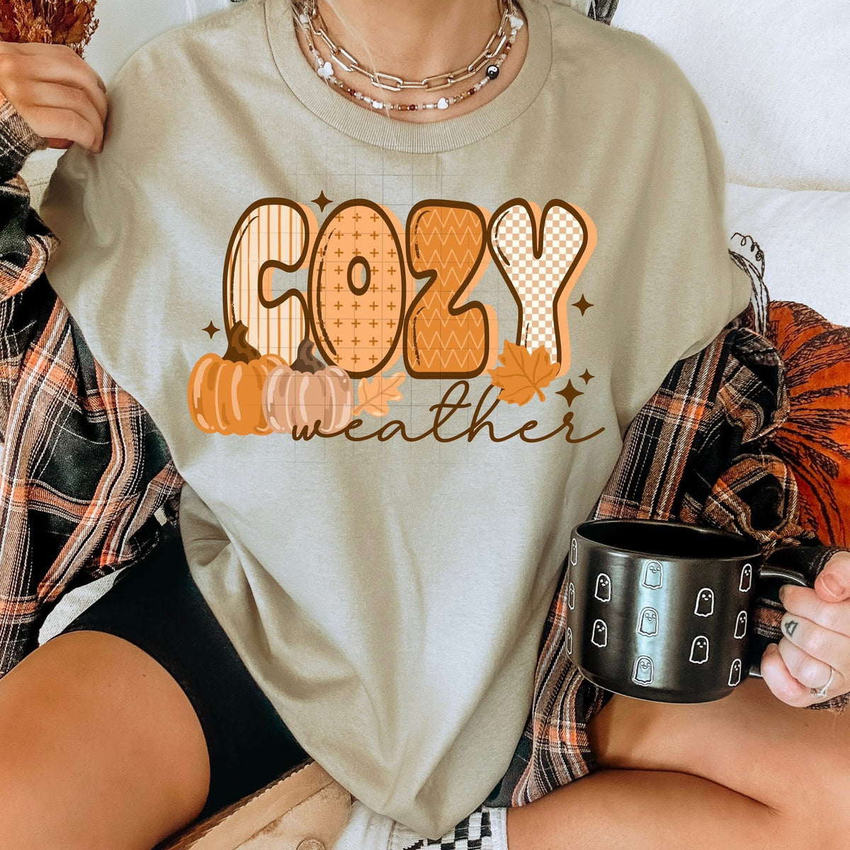 Cozy Weather pumpkins and leaves CSC DTF transfer