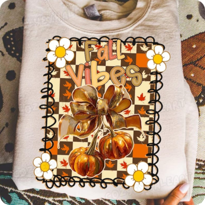 Fall Vibes Checker Frame DTF transfer