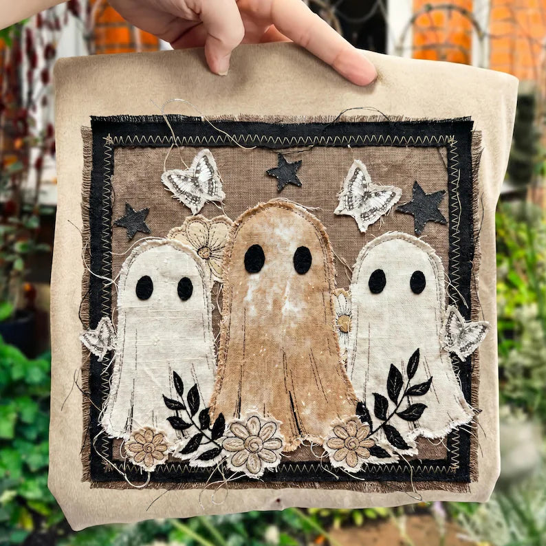 3 ghosts faux fabric Sunday Special DTF transfer