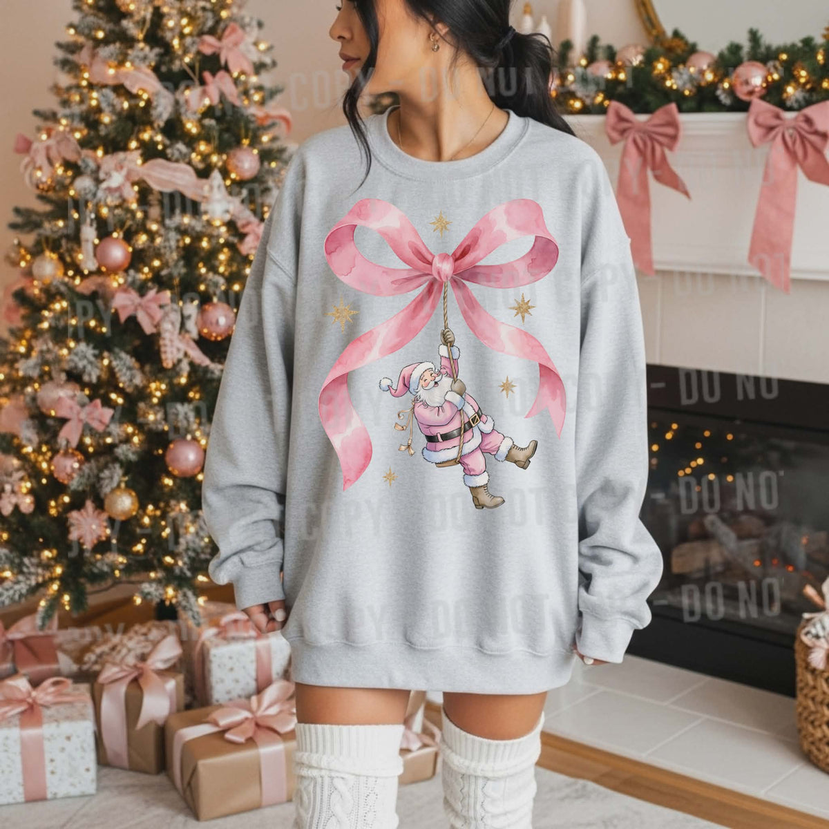 Santa Bow Pink (parker) DTF transfer