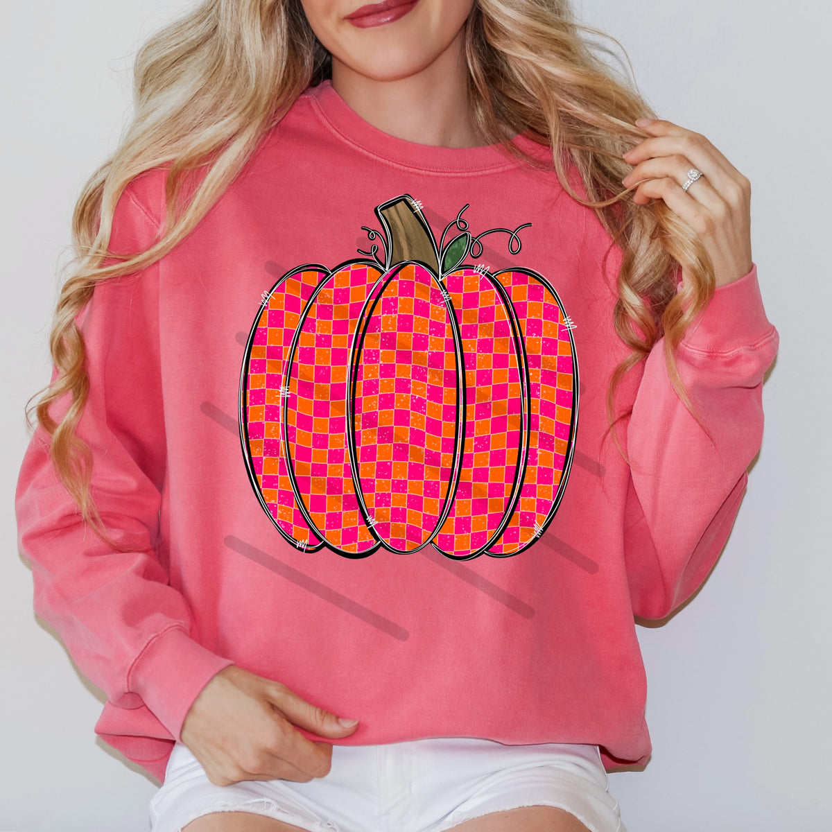 Pink and Orange Checker Pumpkin 114110 DTF transfer