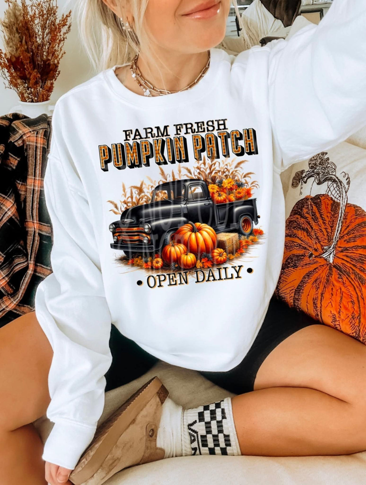 Farm Fresh Pumpkin Patch black truck DD DTF transfer
