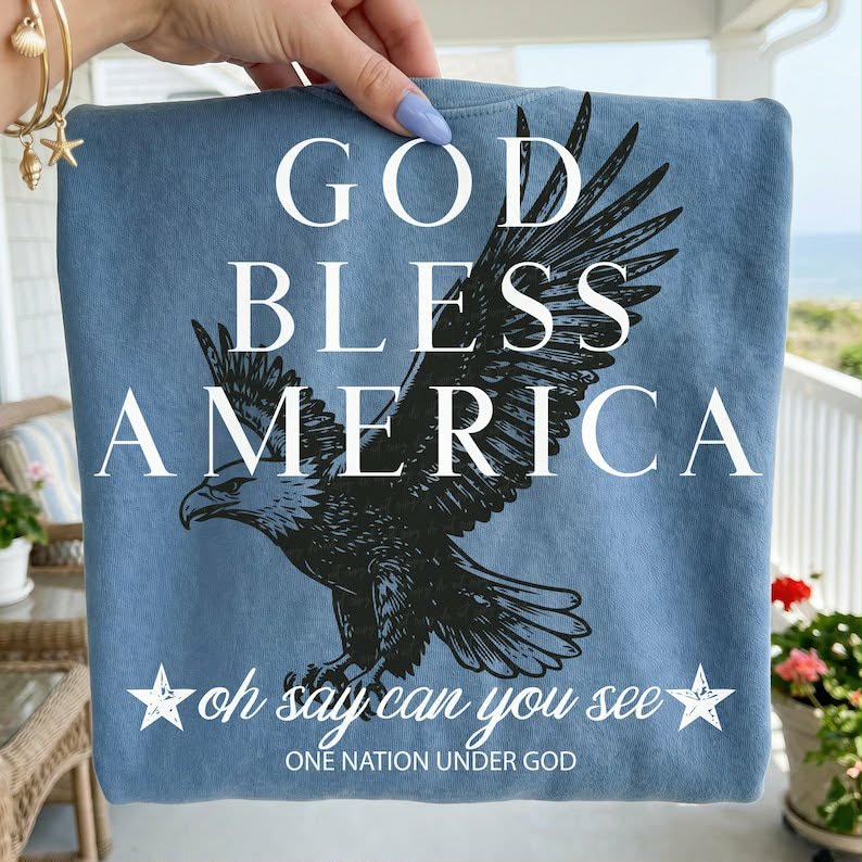 God bless America white font with eagle Sunday Special DTF transfer