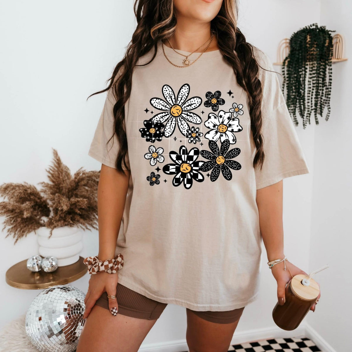 Black and white flowers (CSC) 106815 DTF transfer
