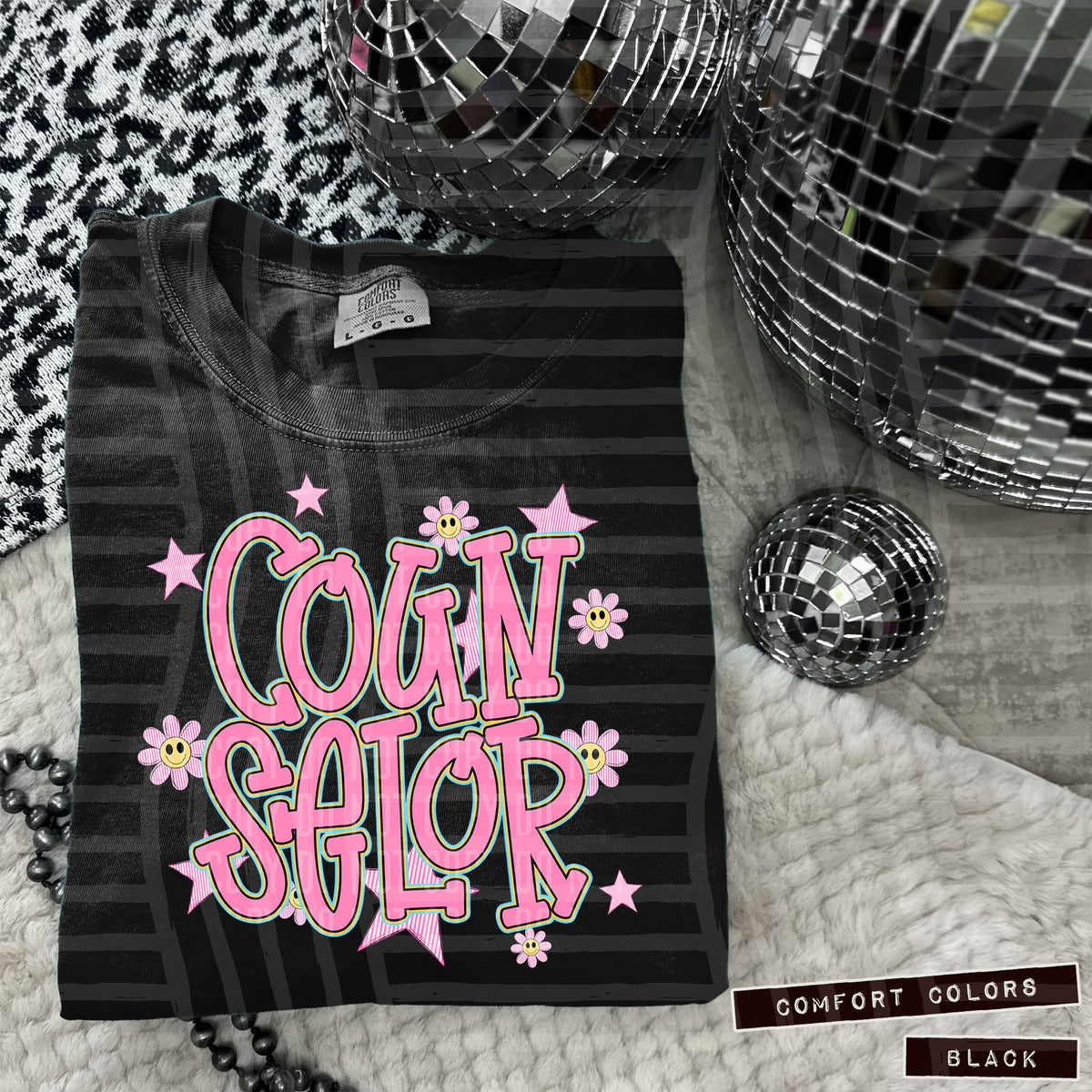 Counselor Pink Flowers And Stars 104933 DTF transfer