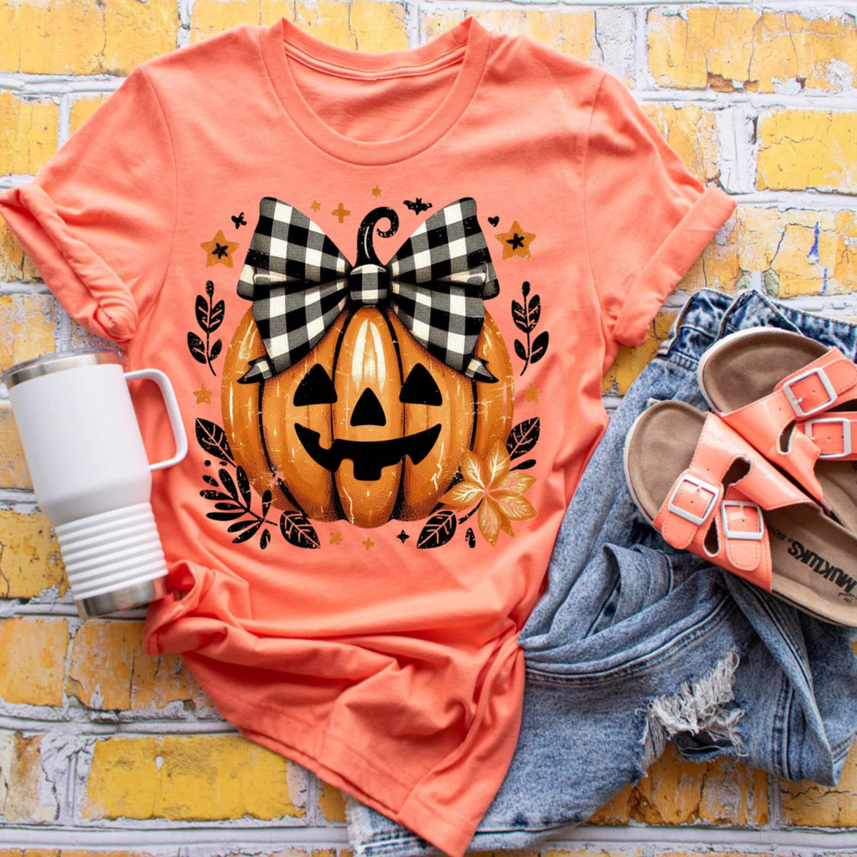 Jack o lantern with Plaid Bow (revel) DTF transfer