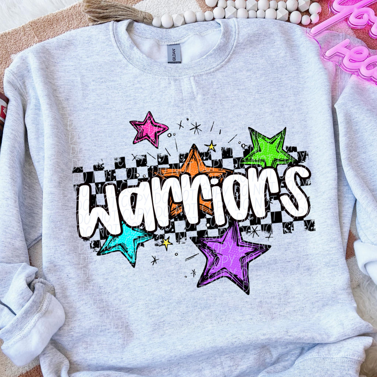 Warriors Mascot Rainbow Stars DTF TRANSFER