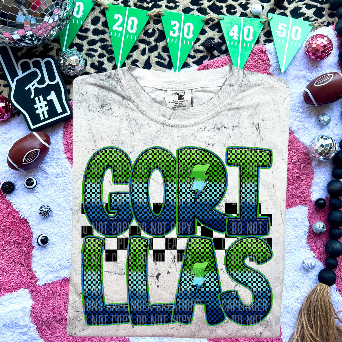 Gorillas Blue and Green Checkered (Caplinger) DTF transfer