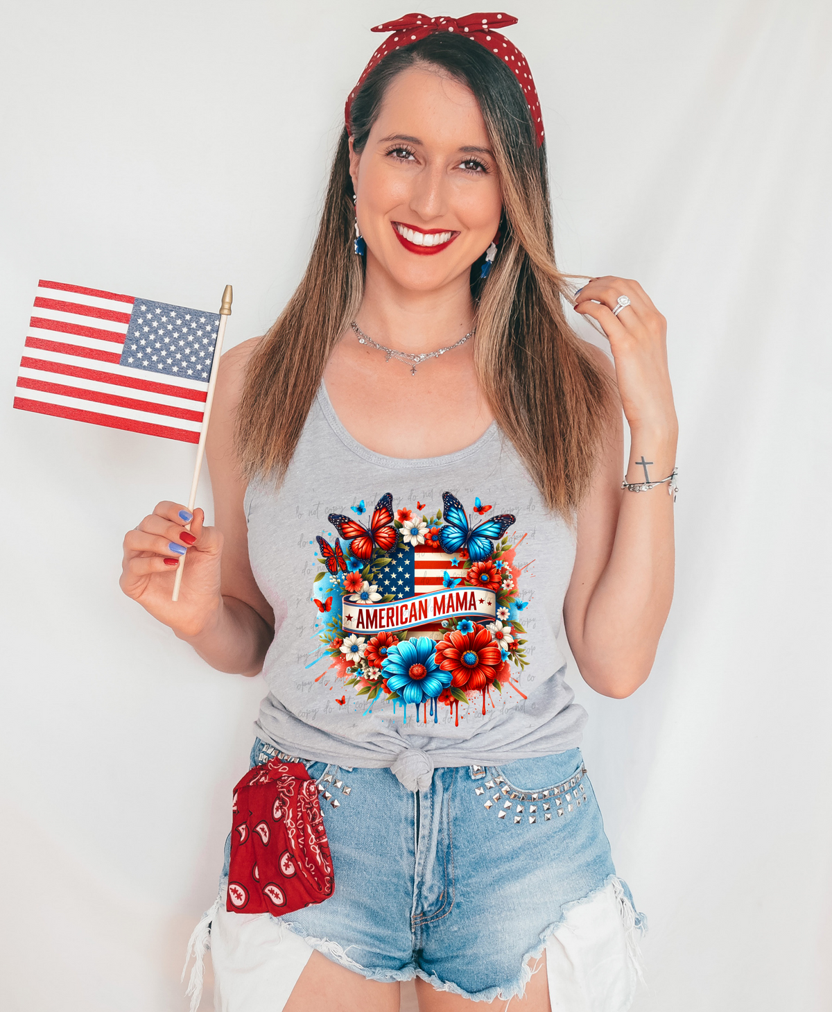 American mama flag florals butterfly 28939 DTF Transfer
