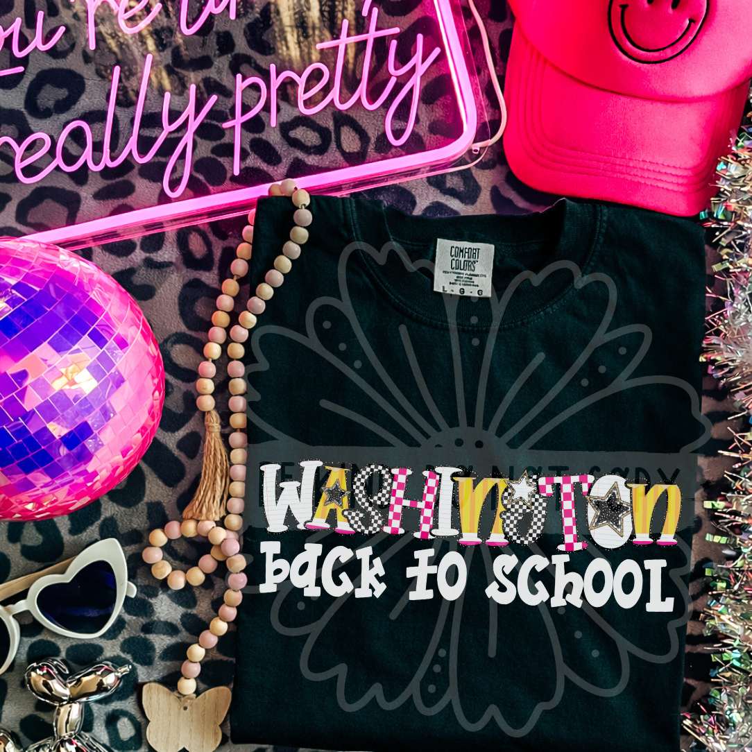 washington back to school patterned letters (vehement) DTF Transfer