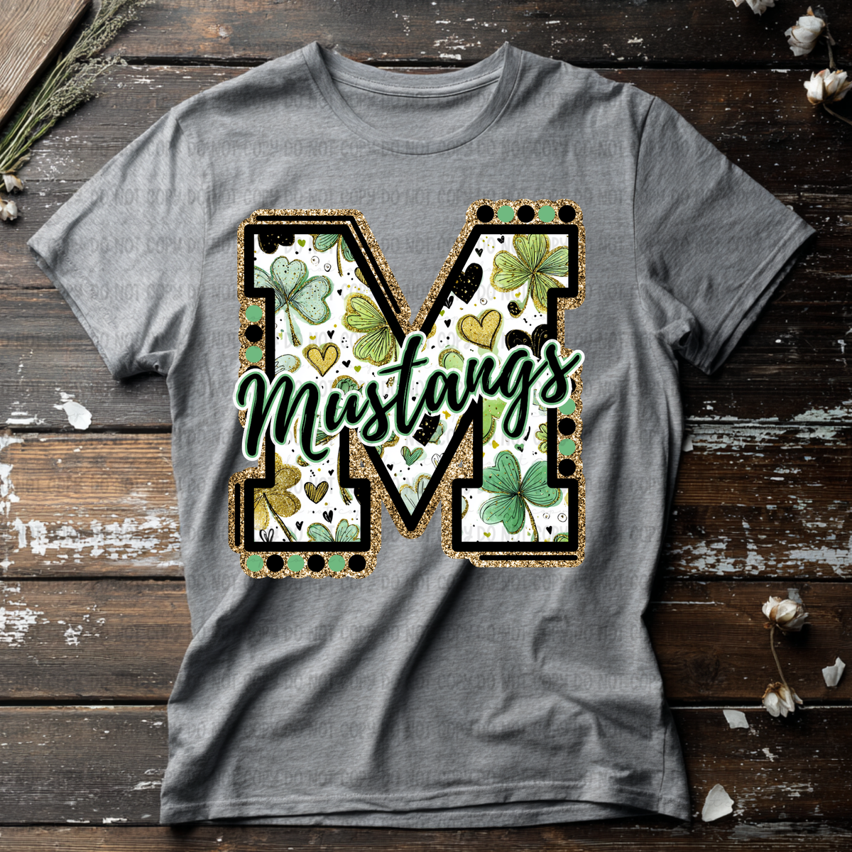 Mustangs letter St. Patrick's Day GREEN (Revel) DTF Transfer