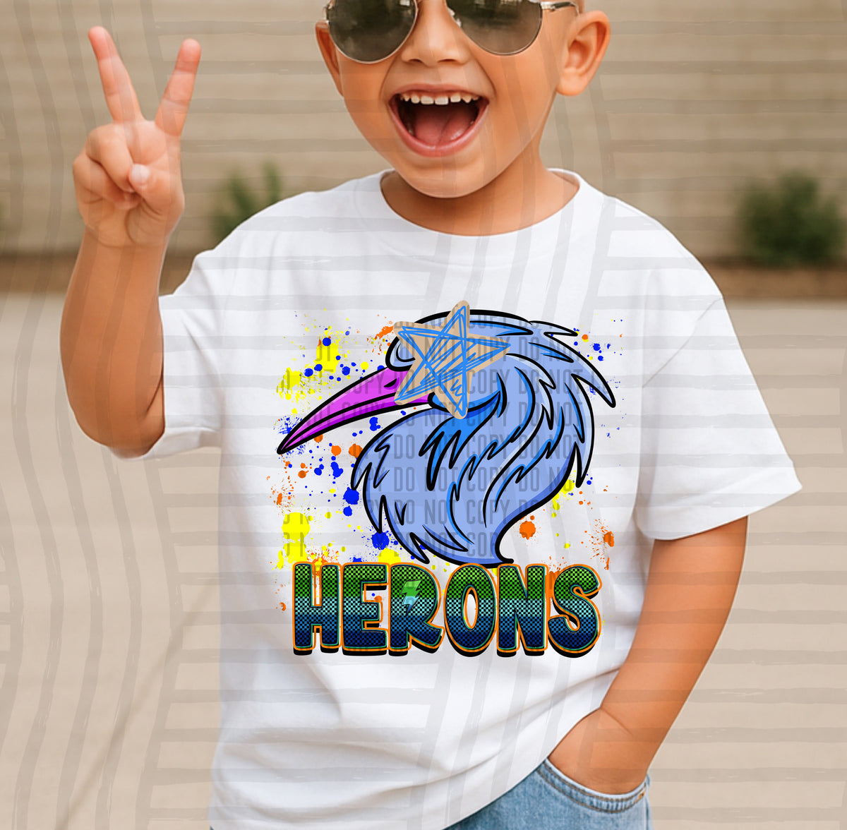 herons paint splatter boy blue green and yellow (Caplinger) DTF Transfer