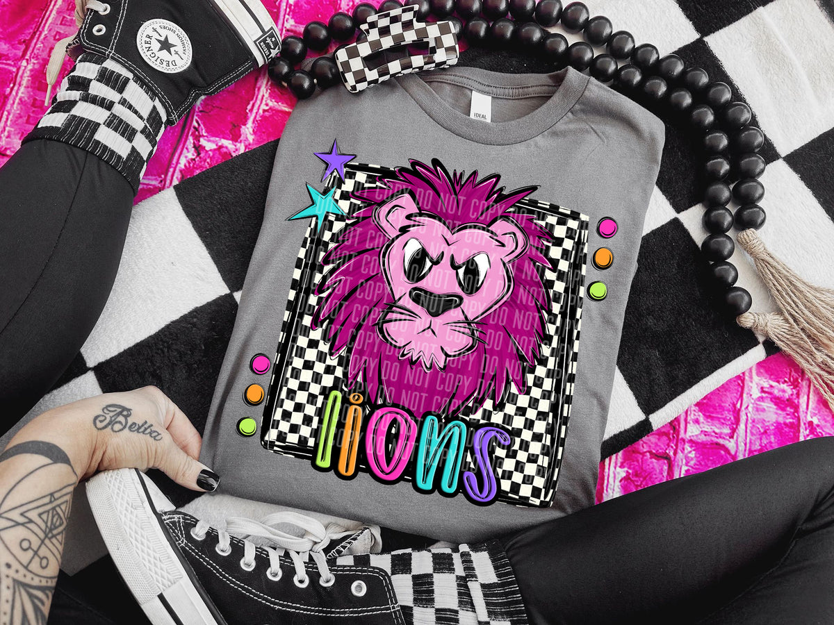 Checkered Preppy Bright Lions Pink (Caplinger) DTF transfer