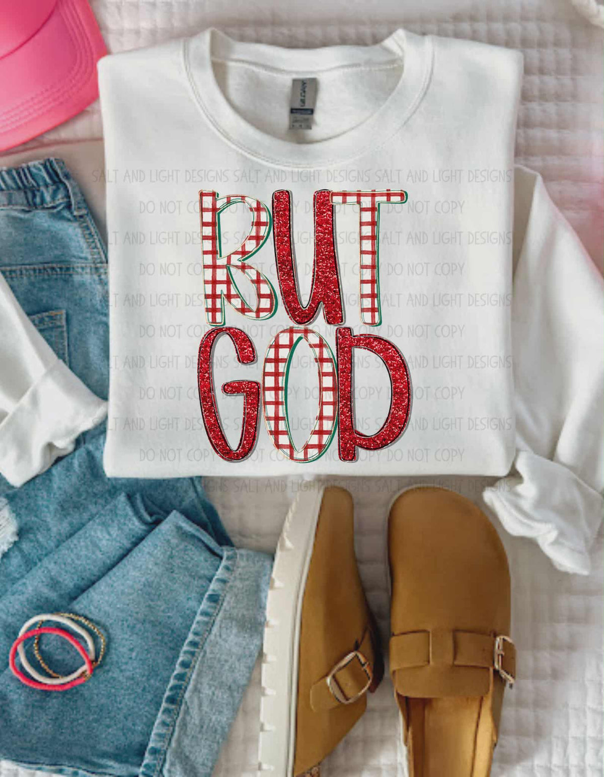 But God red plaid and faux glitter (SSD) DTF TRANSFER