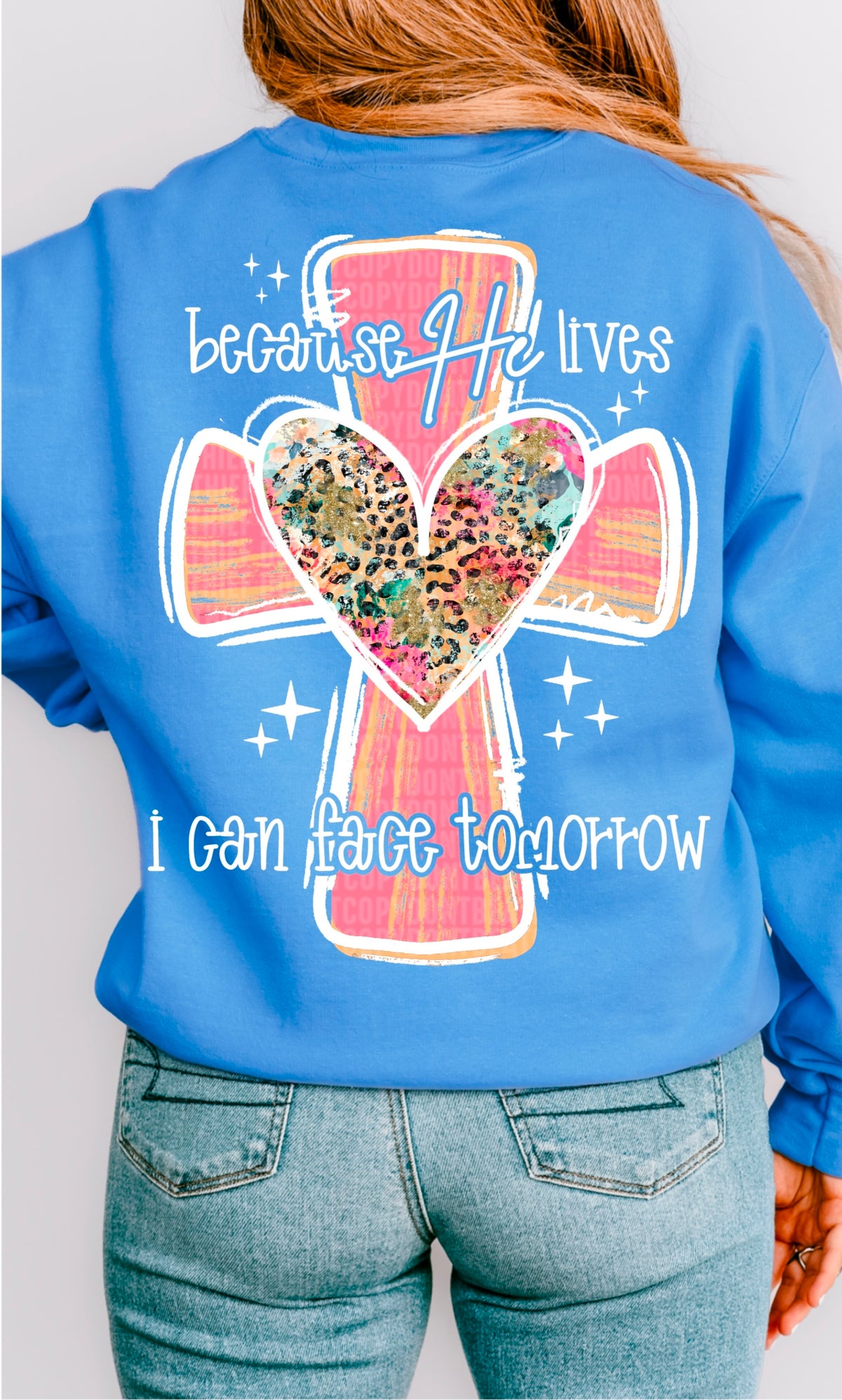 Because he lives I can face tomorrow white font 93355 DTF transfer