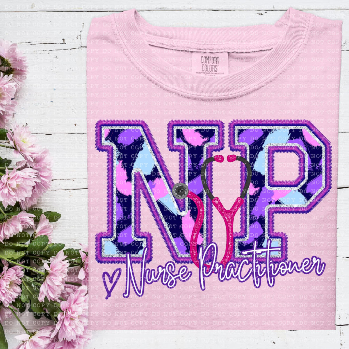 NP nurse practitioner purple brushstrokes (ECHT) 93947 DTF transfer