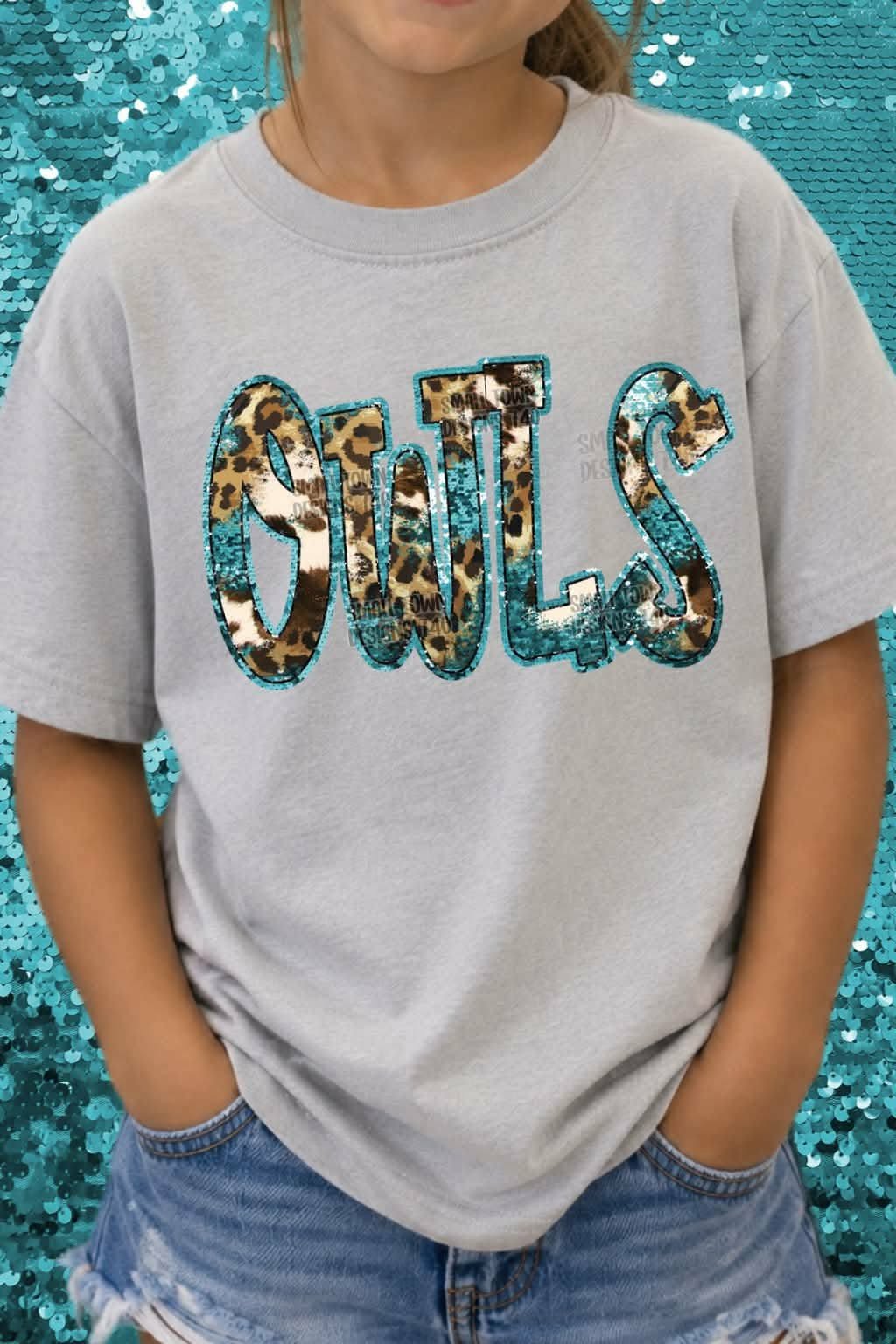 Owls animal print blue sequin outline (STD) DTF transfer