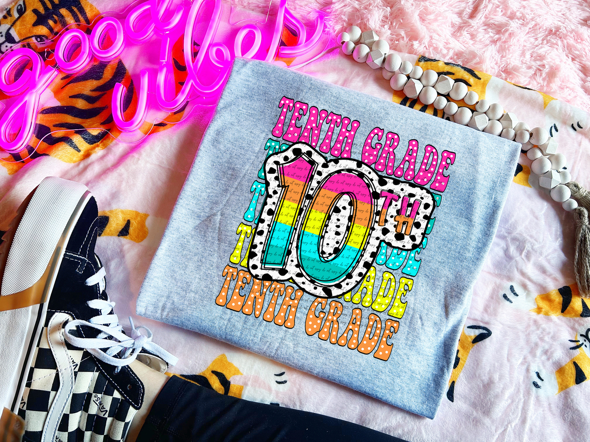 10th grade repeat print polka and rainbow 49781 DTF transfer