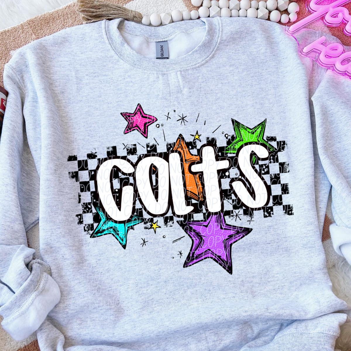 Colts Mascot Rainbow Stars DTF TRANSFER