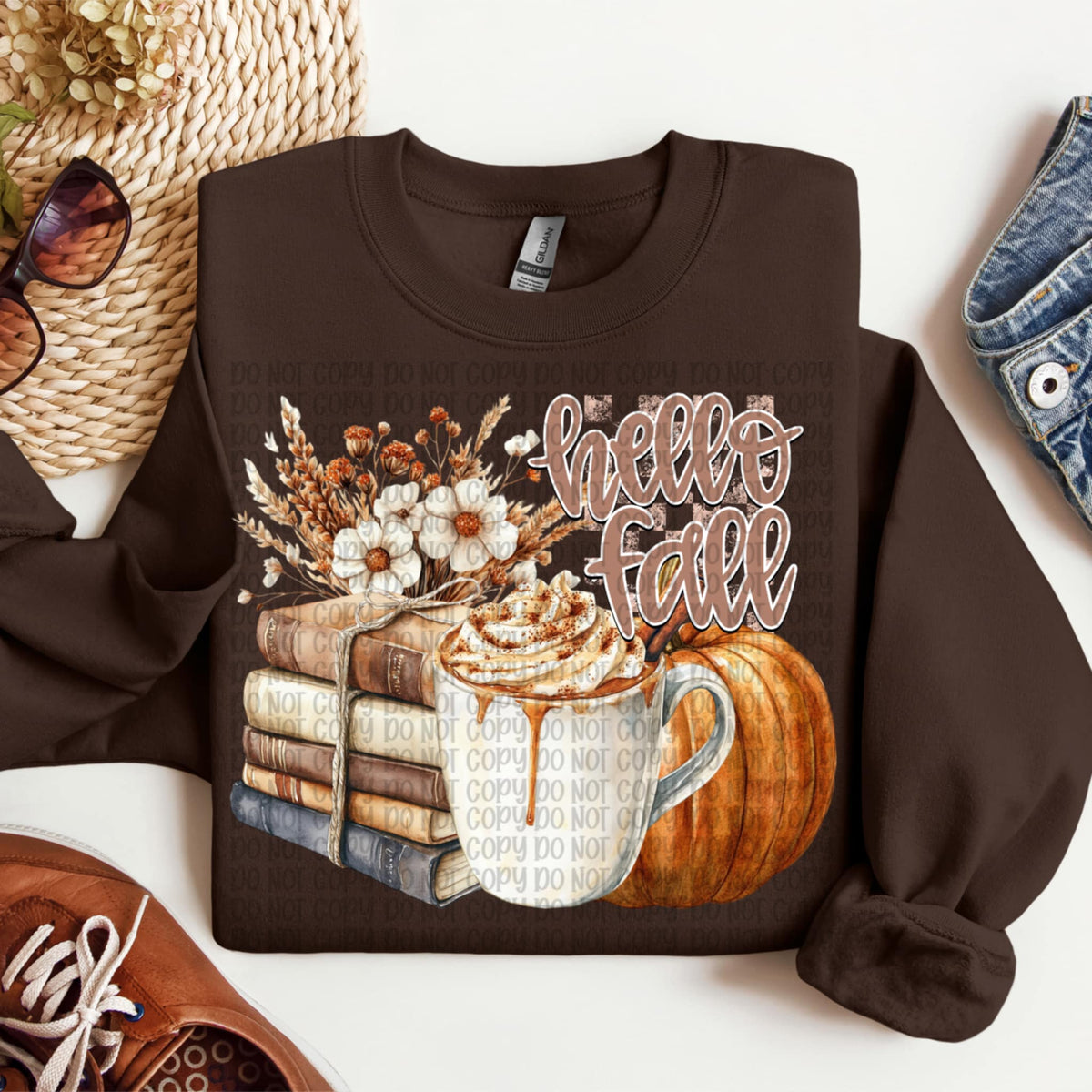 Hello Fall Mug Books Pumpkin (VP) DTF transfer