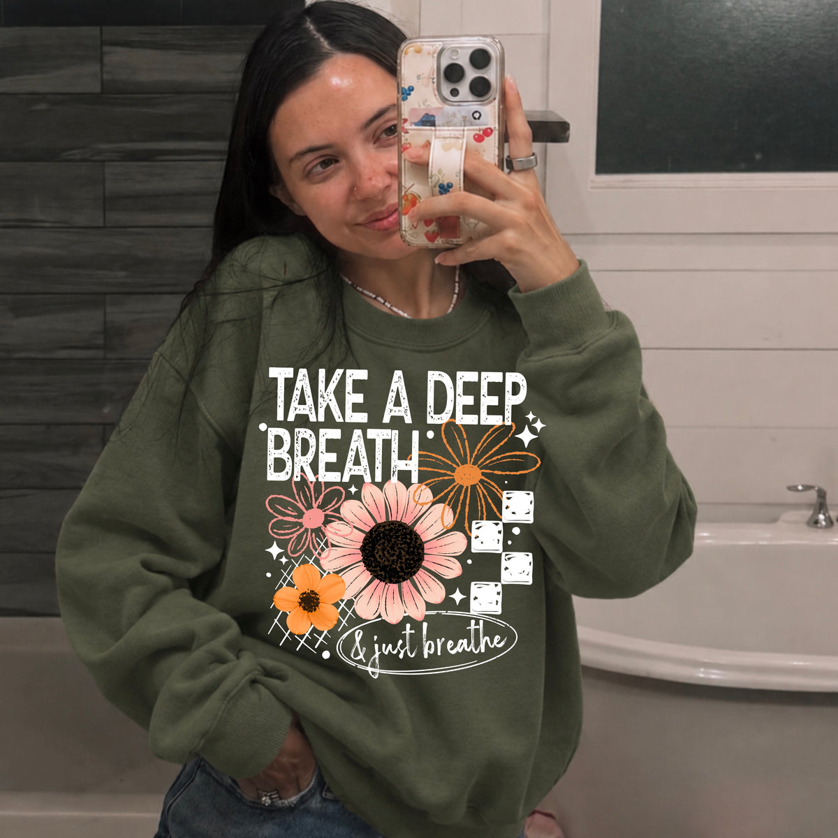 Take a deep breath flowers white (CSC) DTF Transfer