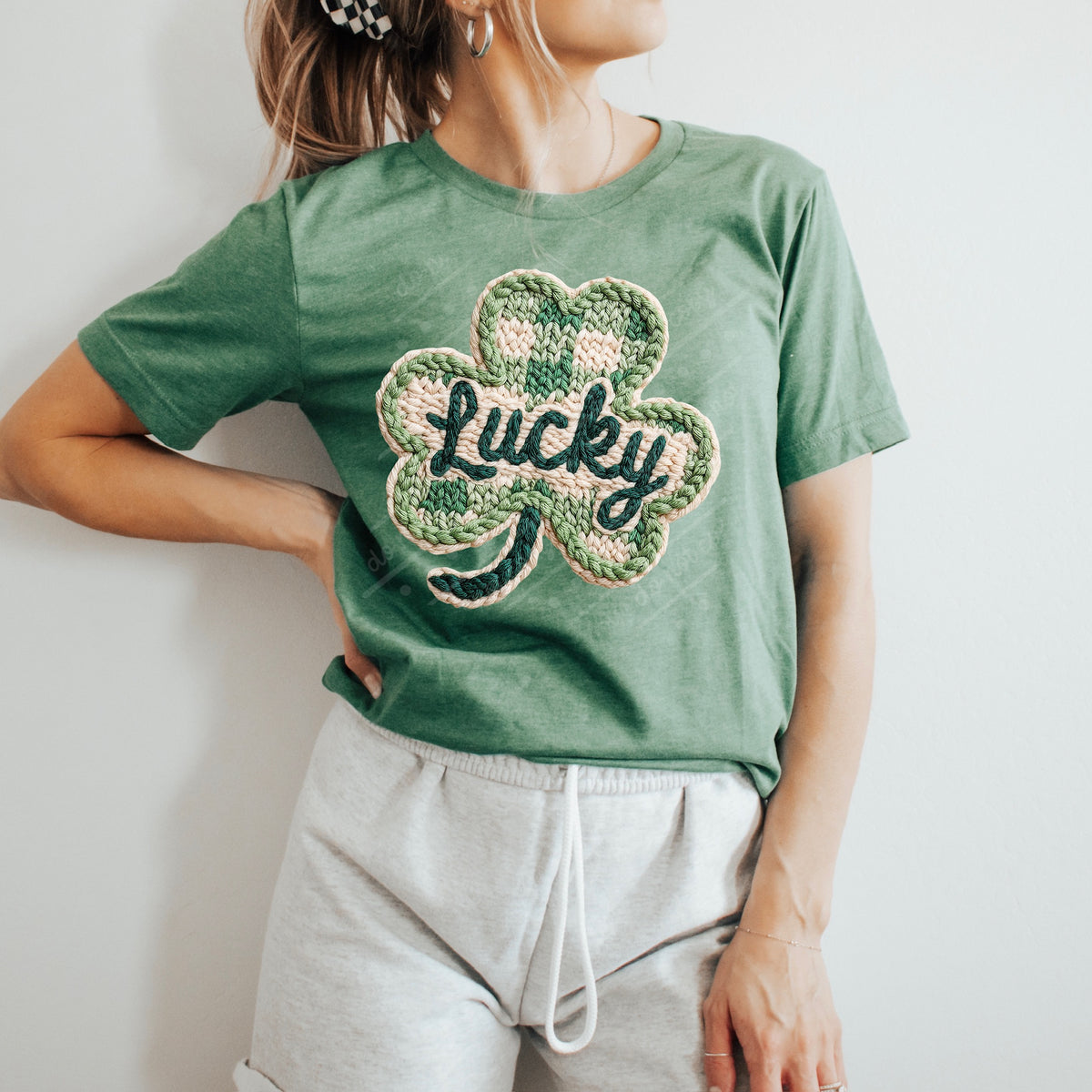 Lucky Faux Yarn plaid shamrock DTF transfer