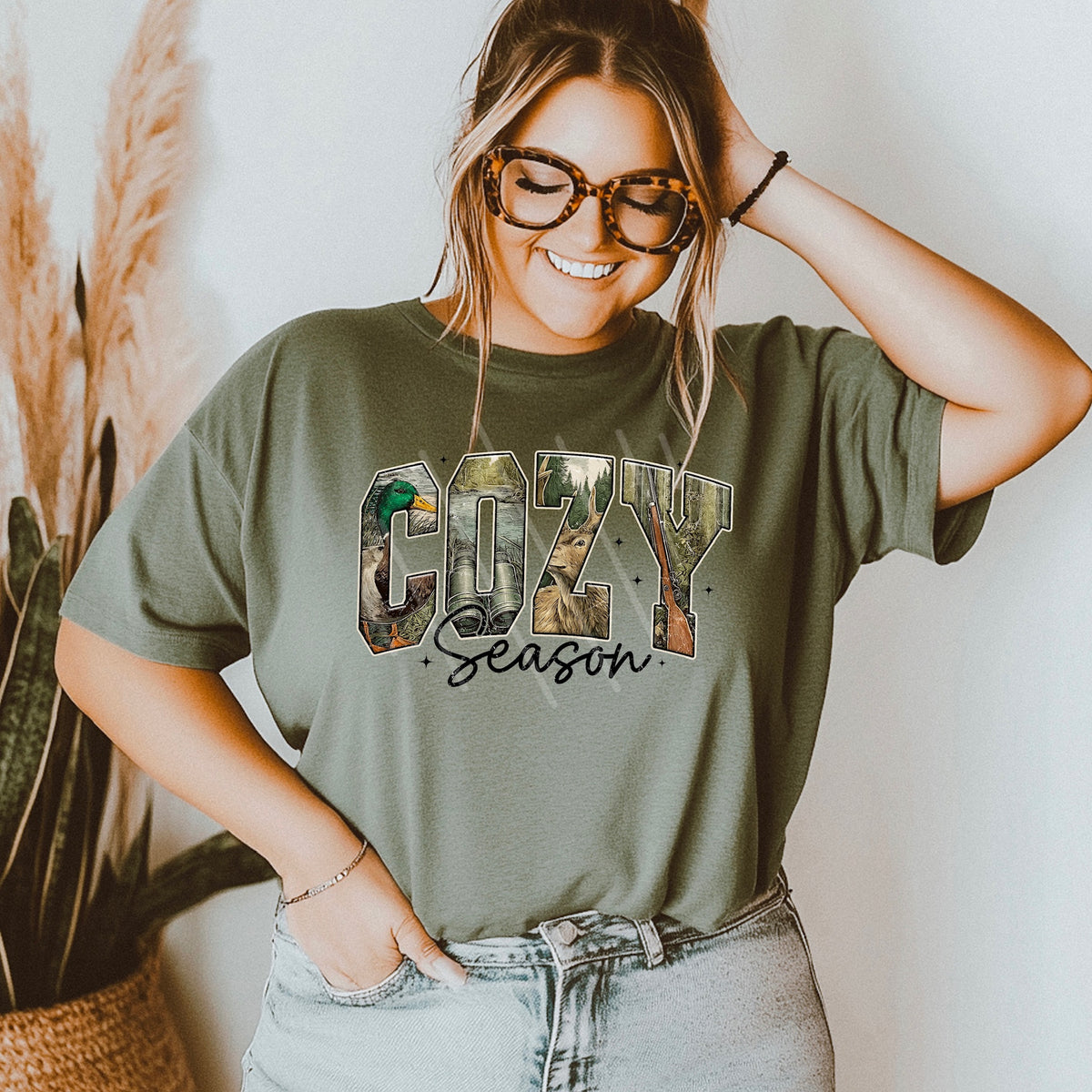 Cozy Season hunting Varsity (black words) 113675 DTF transfer