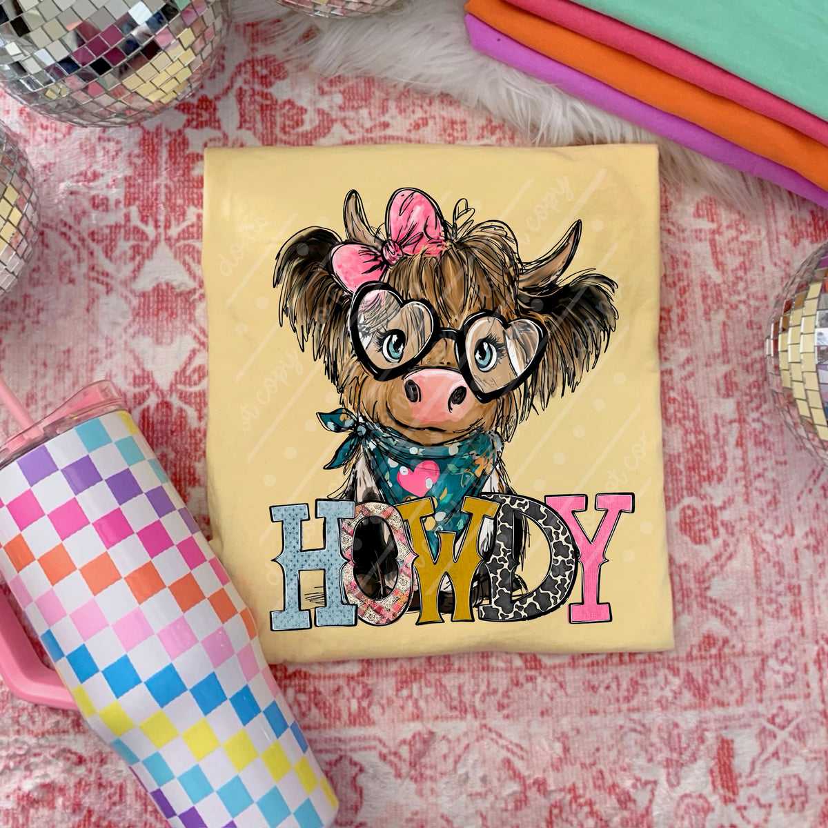 Howdy highland cow with bow (Texasgal) DTF Transfer