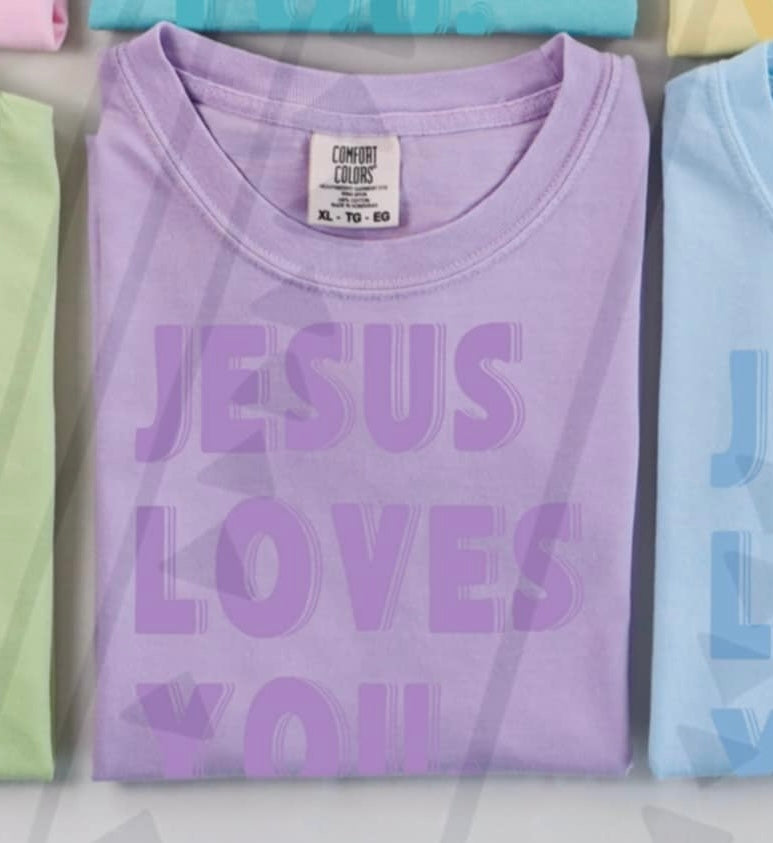 Jesus loves you purple font (TGG) 96061 DTF transfer