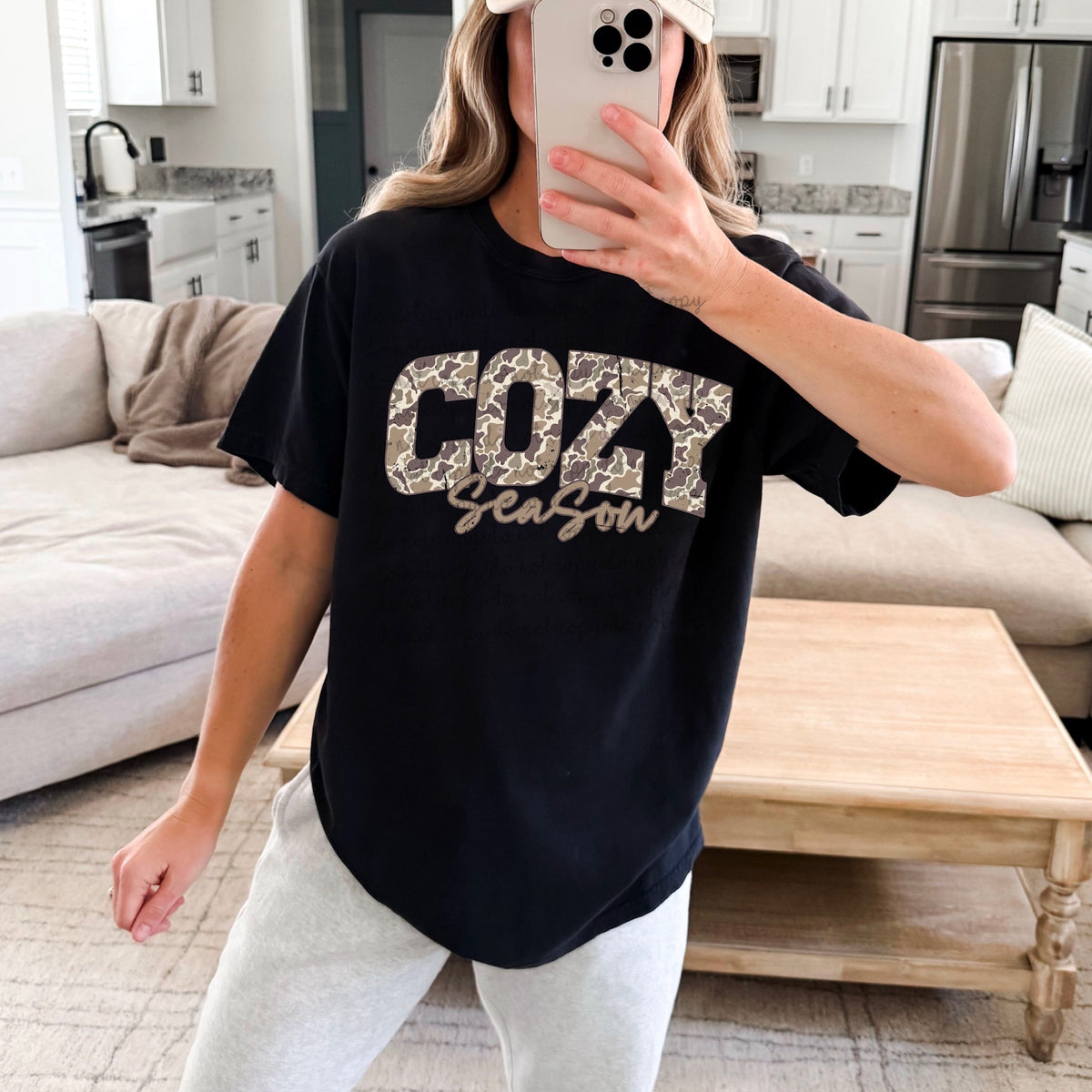 Cozy Season Camo varsity letters 116751 DTF Transfer