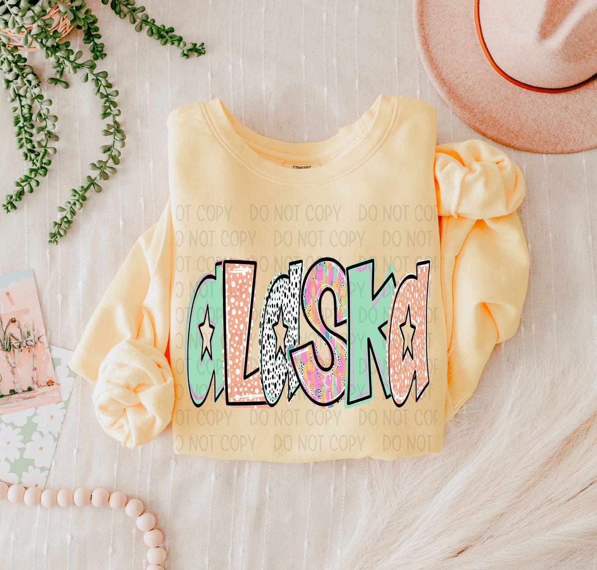 Alaska peach and green (SWD) 55457 DTF transfer