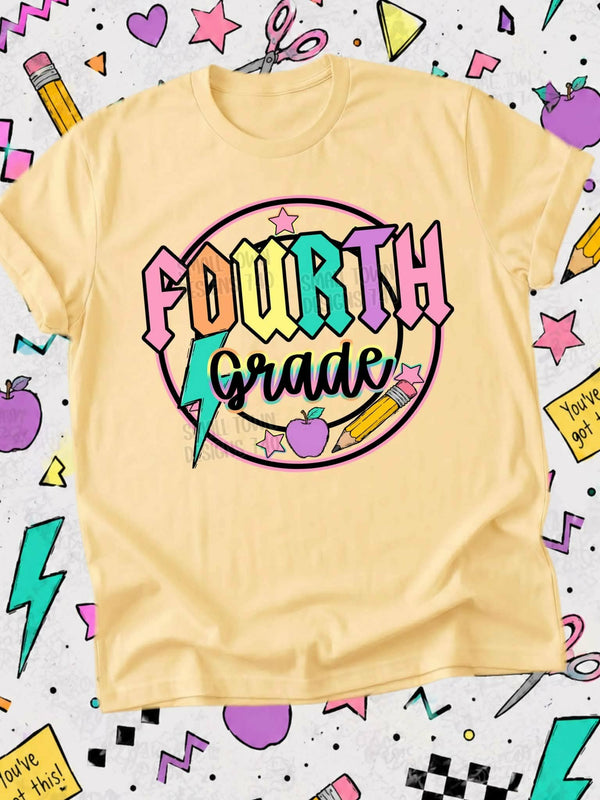 Fourth grade lightning colorful bolt retro circle with stars (STD) DTF Transfer