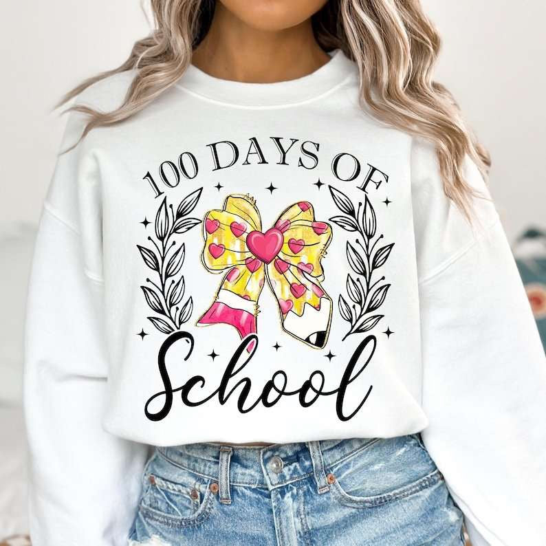 100 days of school era heart bow 77638 DTF transfer