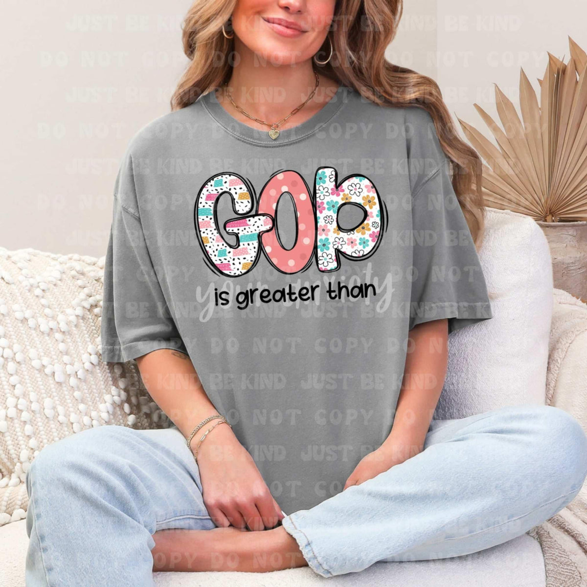 God is greater than your anxiety color and black (VLB) 87405 DTF transfer