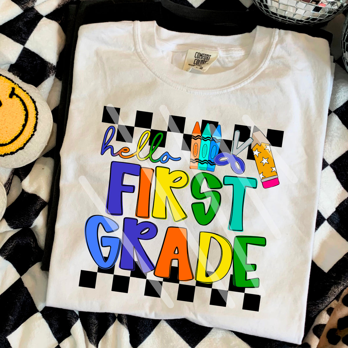 Hello First Grade rainbow BOY with star pencil 110649 DTF transfer