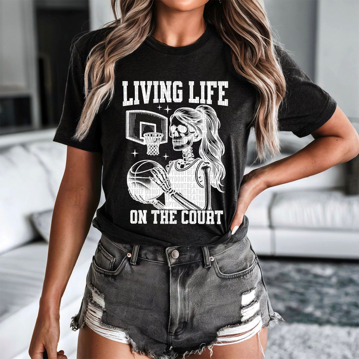 Living life on the court white font 93689 DTF transfer
