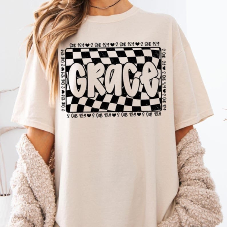 Grace checkered background BLACK 106492 DTF transfer