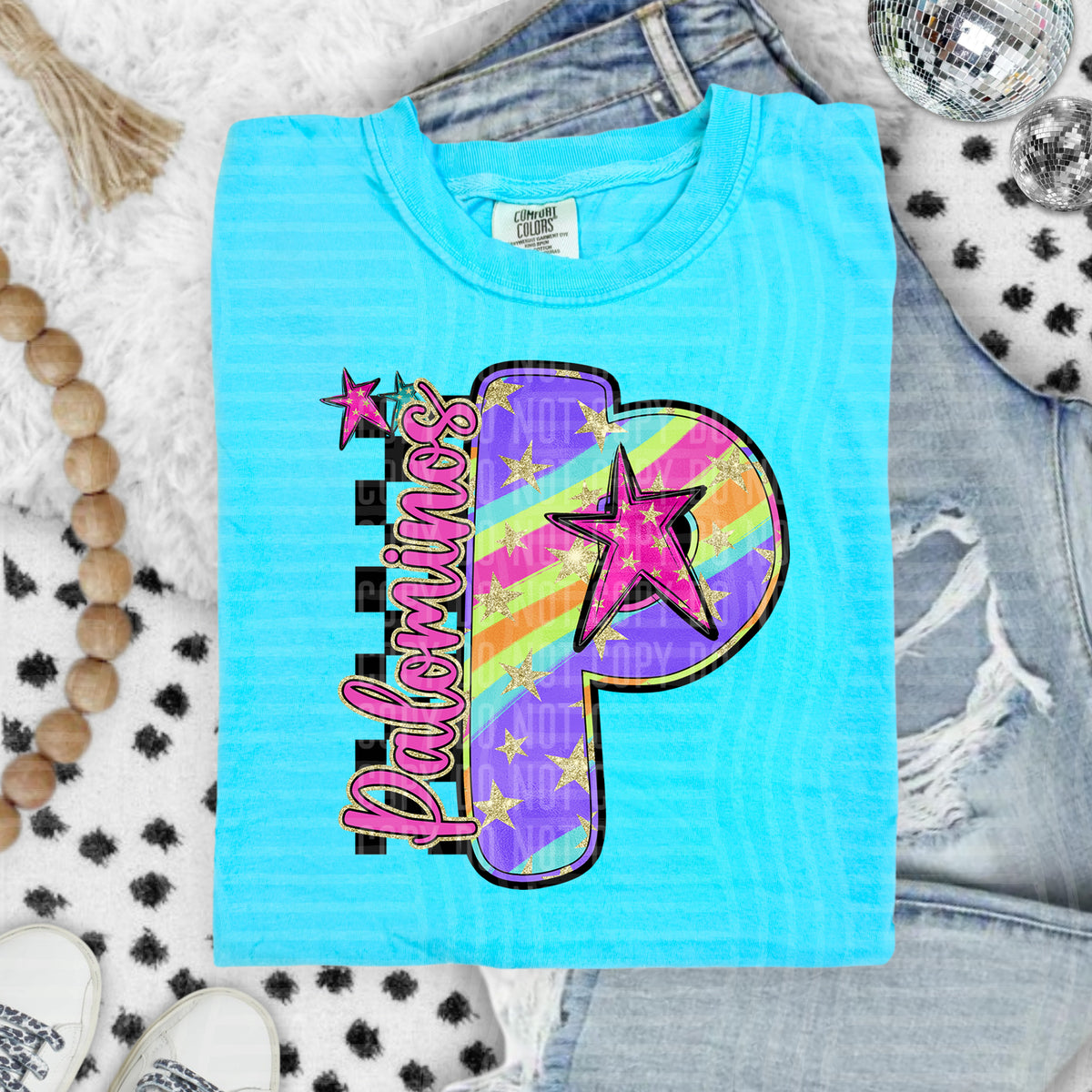 Palominos Colorful Retro Rainbow Letter P With Stars And Checker 108133 DTF transfer