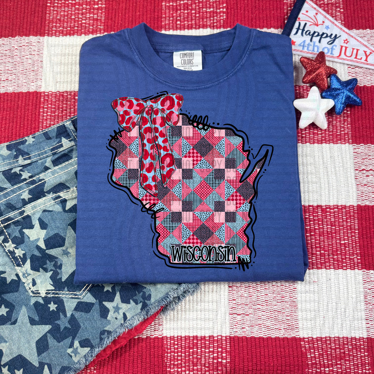 Wisconsin RWB faux patchwork (Caplinger) dtf transfer