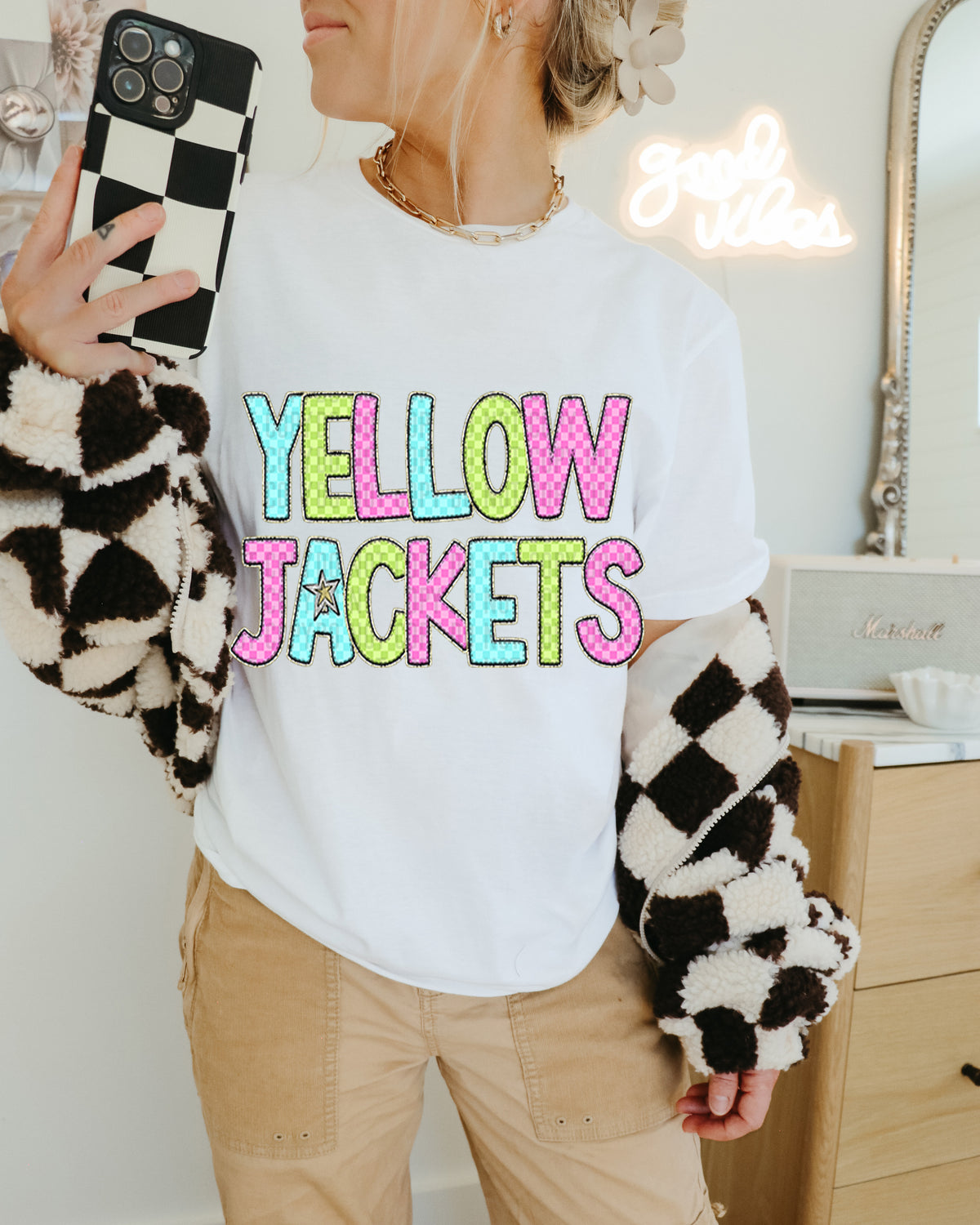 Yellow Jackets Colorful Checkered (caplinger) DTF transfer