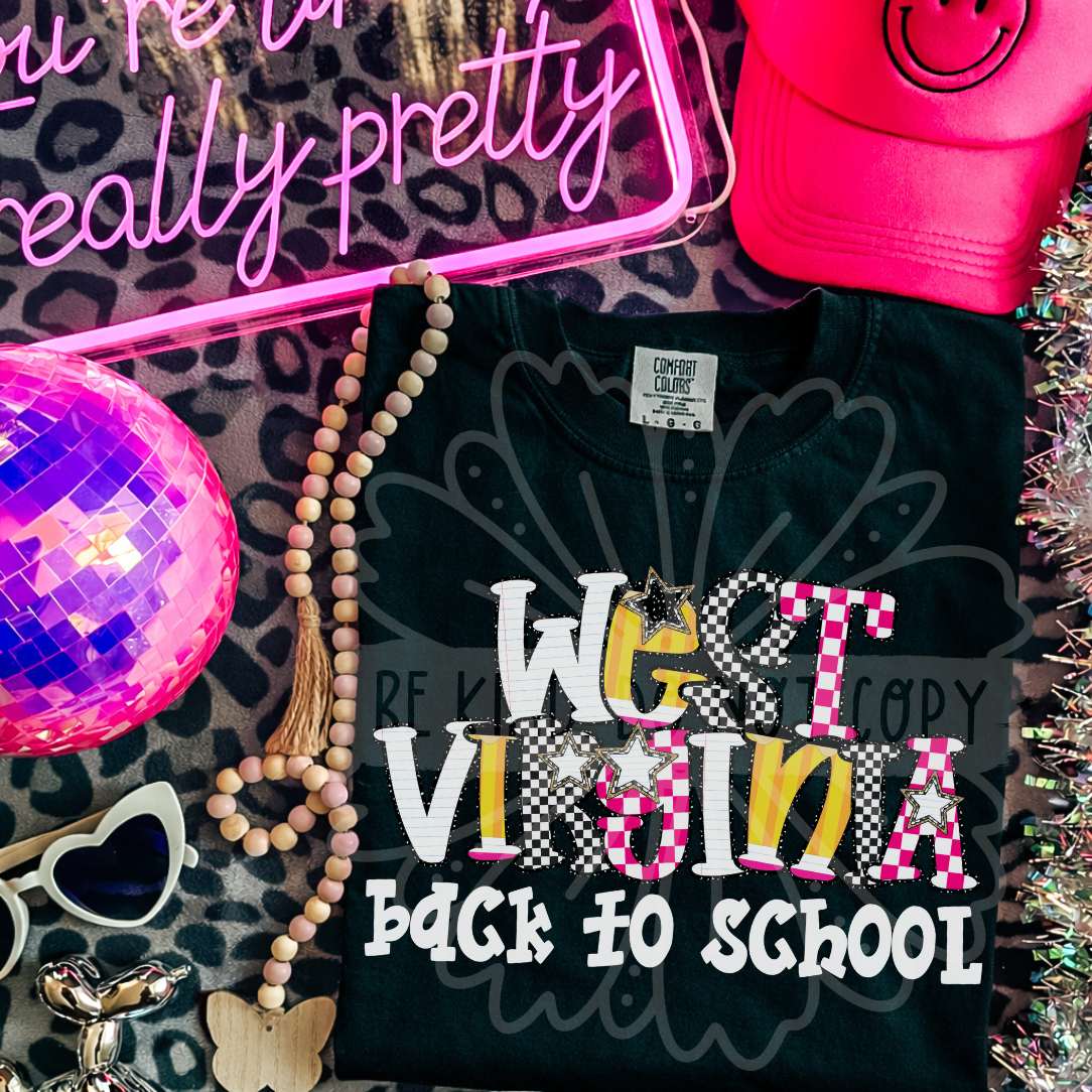 west virginia back to school patterned letters (vehement) DTF Transfer