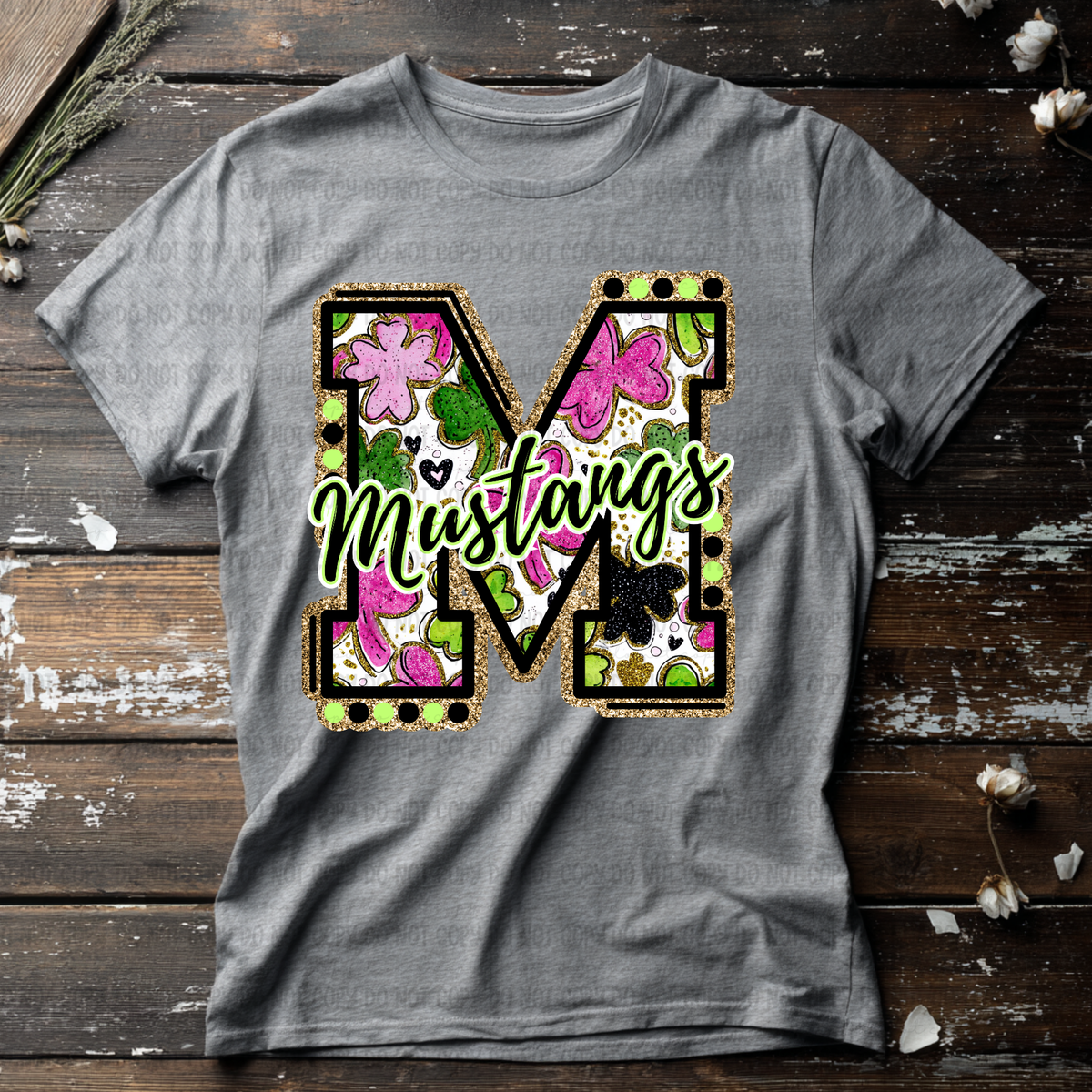 Mustangs letter St. Patrick's Day PINK (Revel) DTF Transfer