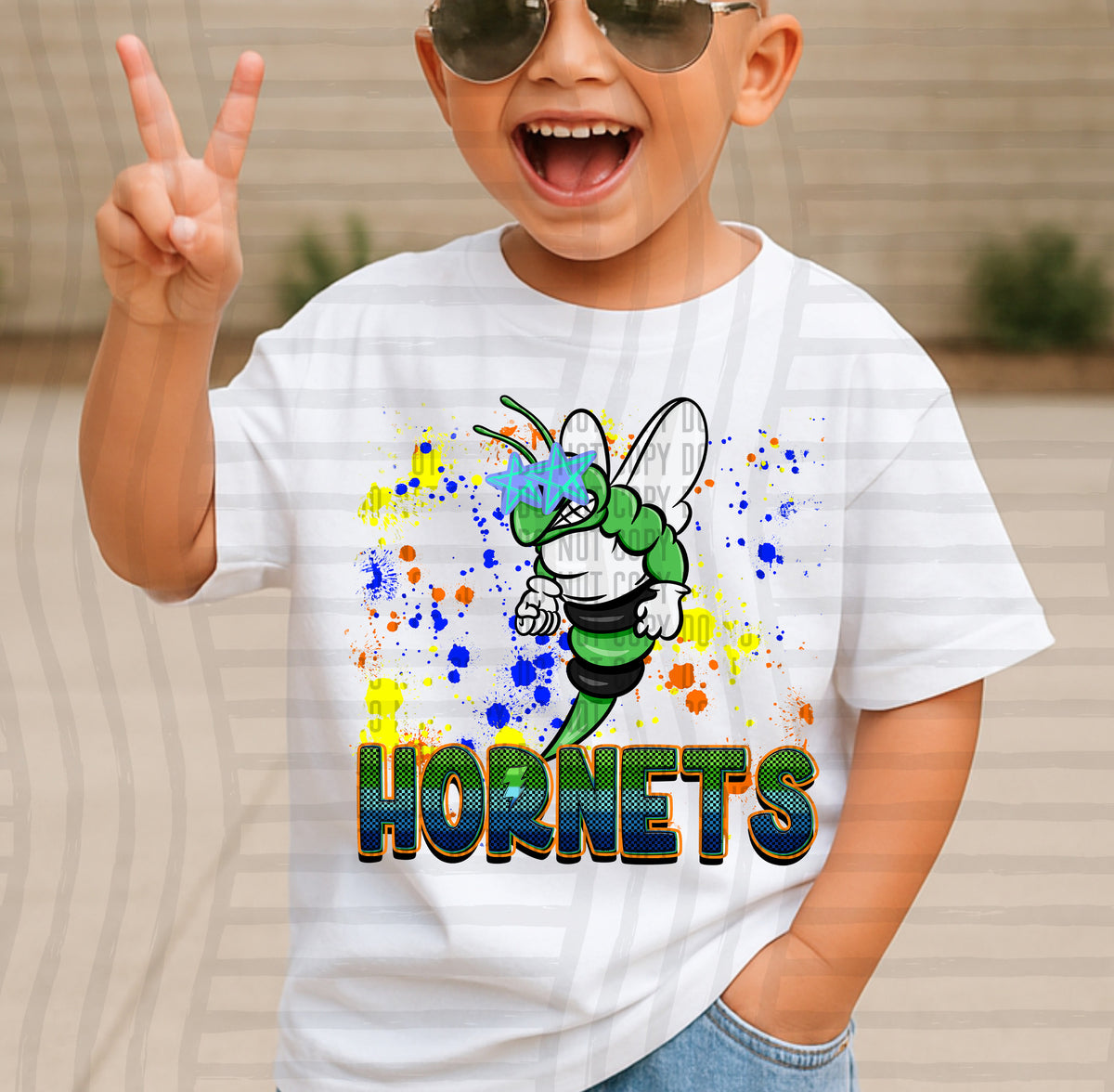hornets green paint splatter boy blue green and yellow (Caplinger) DTF Transfer