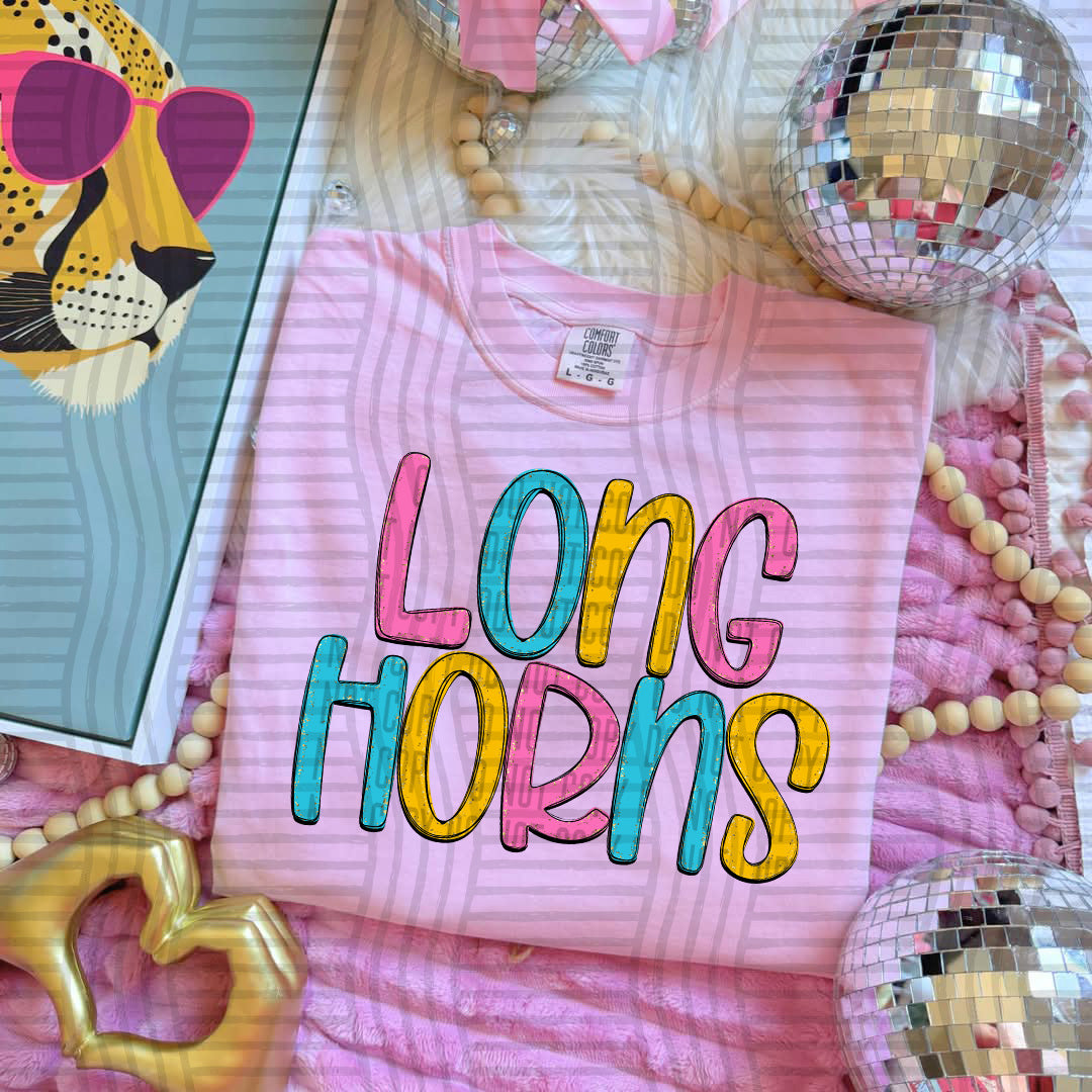 blue yellow and pink longhorns stacked (Caplinger) DTF Transfer