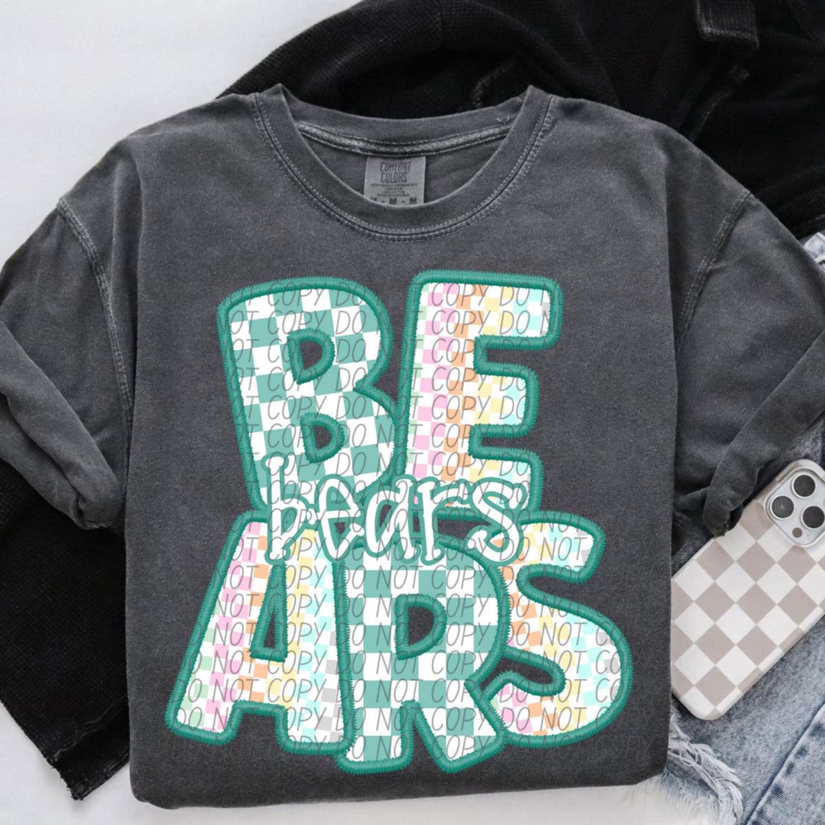 Bears blue and colorful checkered (CITY) 85496 DTF transfer