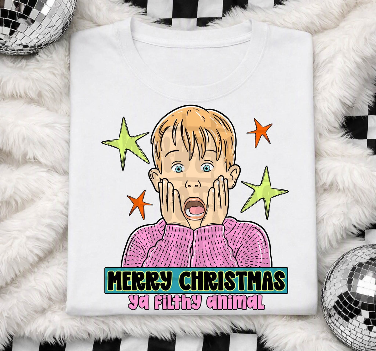 Merry Christmas ya filthy animal pink (C's) DTF transfer