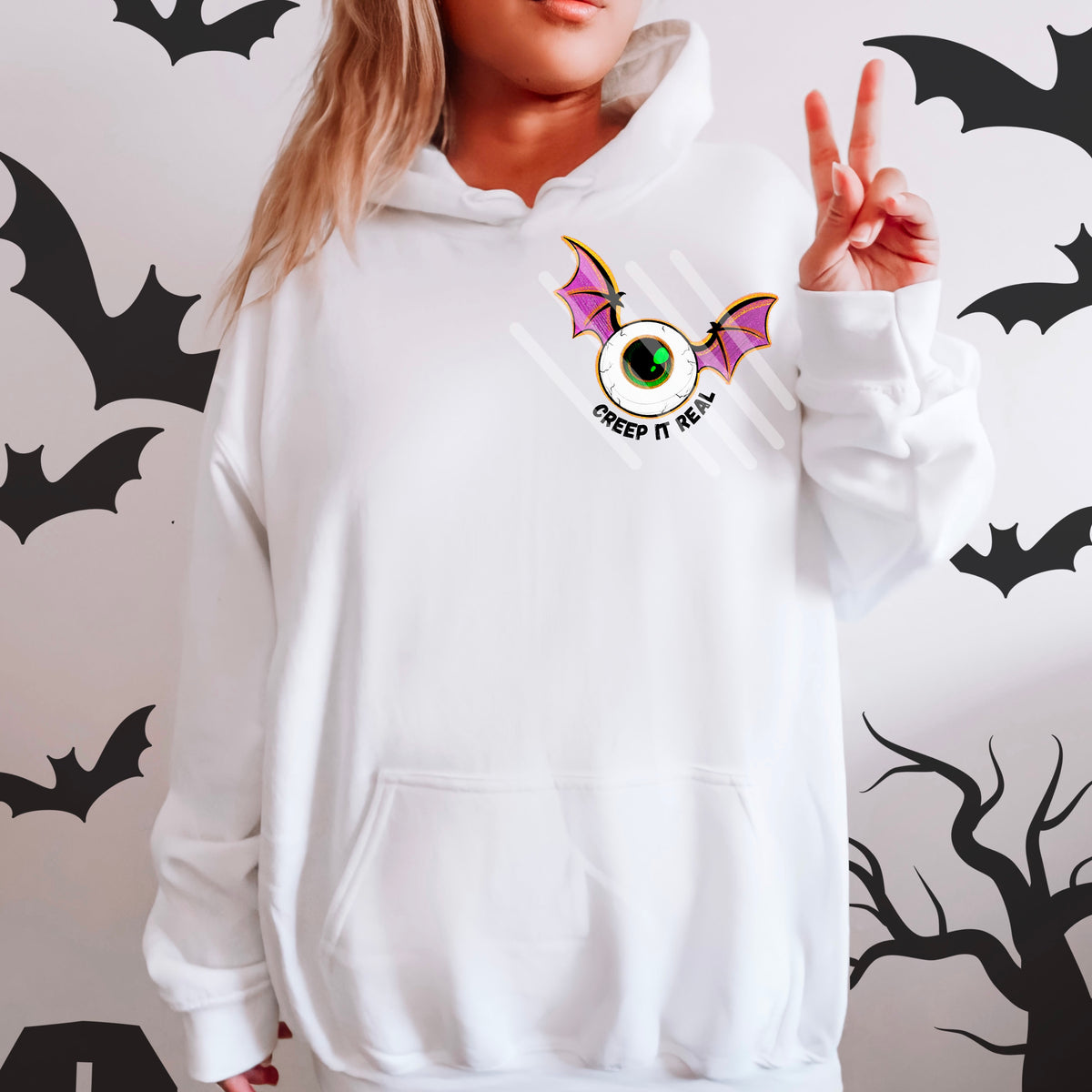 Creep It real pocket eyeball black words DTF transfer