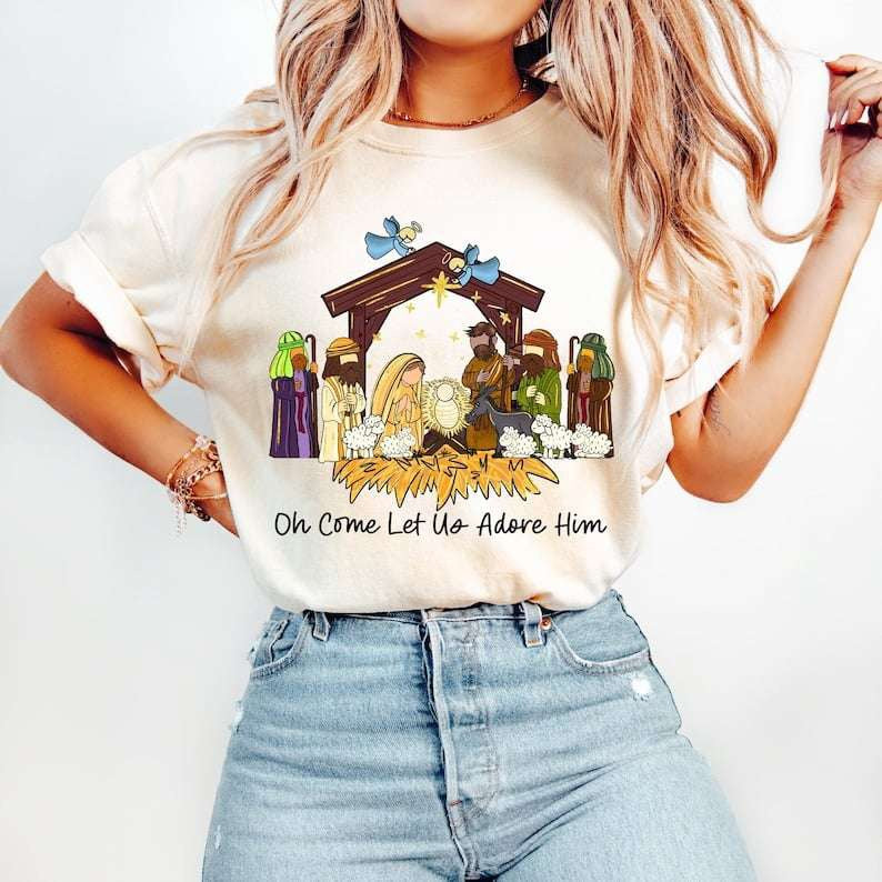 Oh come let us adore him nativity scene 67906 DTF transfer