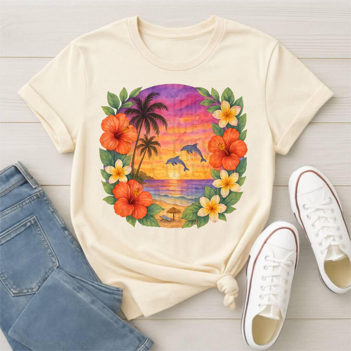 Sunset with dolphins 106100 DTF transfer