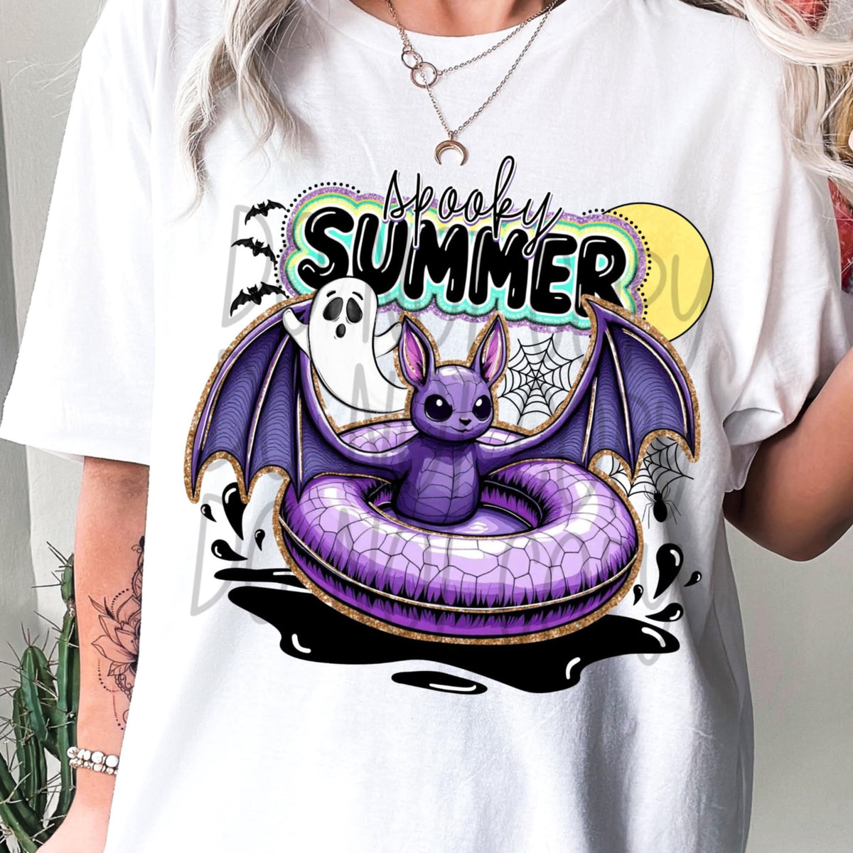 Spooky summer bat in pool float 107982 DTF transfer